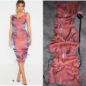 Pink Metallic Shimmer Cowl Neck Dress
